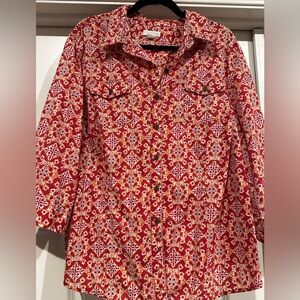 Charter Club Red and White Patterned Button-Up Shirt